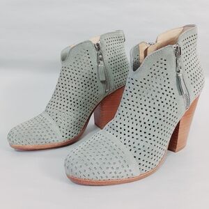 Rag & Bone Light Gray Perforated Ankle Boots Women Size 38 EU Stalked Heels Zip